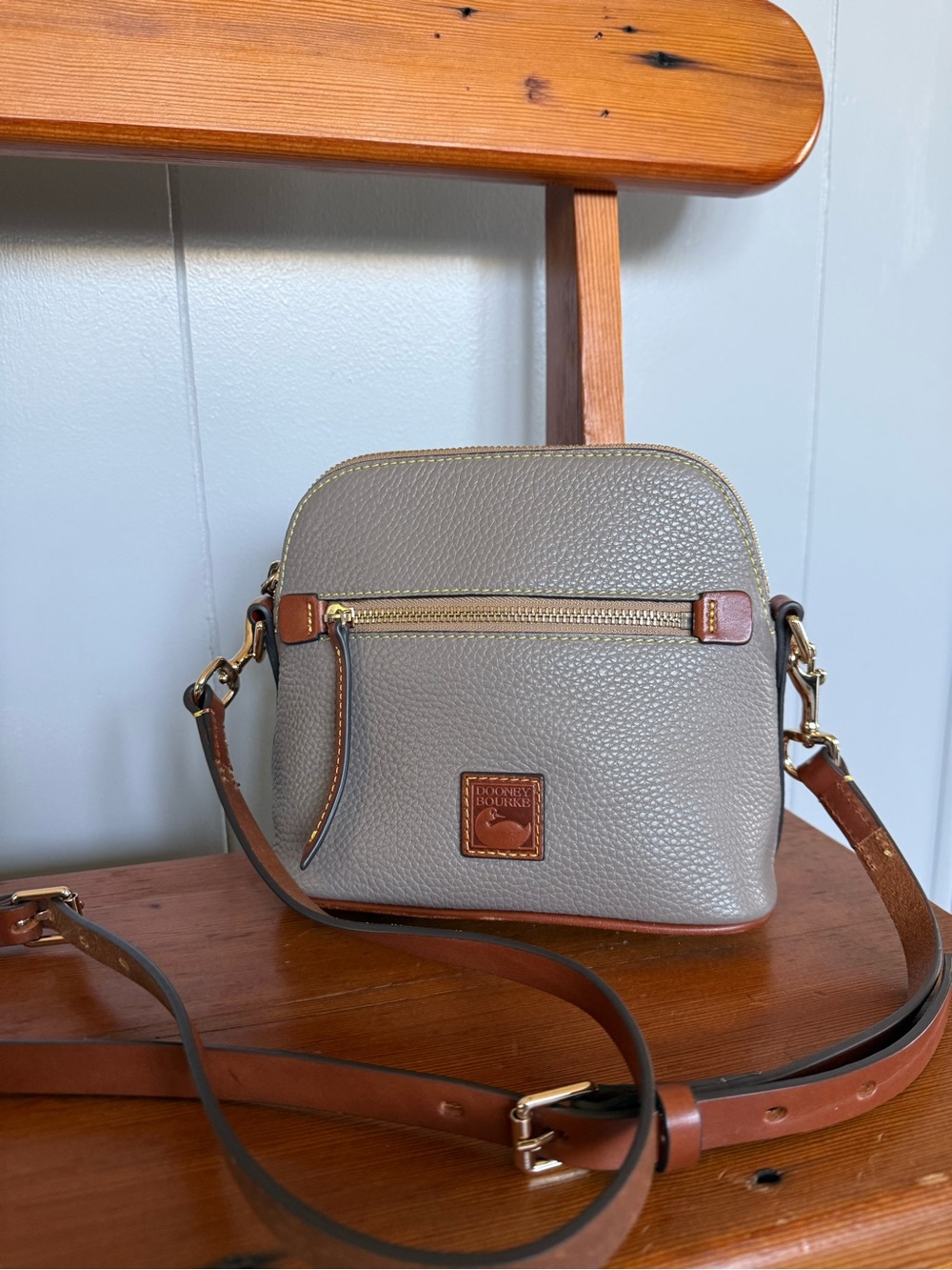 Dooney & Bourke Taupe Pebbled Leather Crossbody with Brown Trim